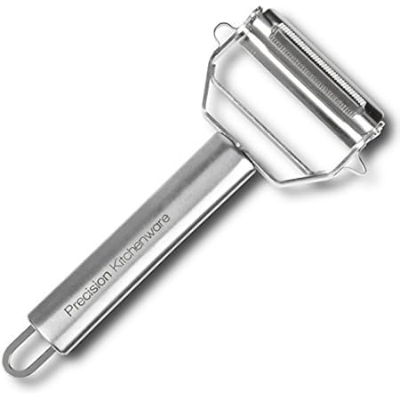 Precision Kitchenware - Ultra Sharp Stainless Steel Dual Julienne & Vegetable Peeler with Cleaning Brush & Blade Guard