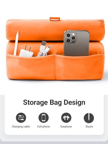 Image of UGREEN Tablet Pillow Stand for Lap Soft Holder Bed with 3 Viewing Angles Adjustable Home Office Accessories Compatible with 2024 iPad Pro 13 12.9 11 iPad Air 11 13 Mini Phone 16 15 14 E-Reader Orange