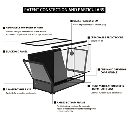 Image of REPTI ZOO Collapsible 60 Gallon 36 inch Wide Reptile Tank, Tempered Glass Large Reptile Terrarium 36 inchx18 inchx24 inch, Black PVC Back, Front & Top Ventilation & Anti Escape Lid, Easy Folding