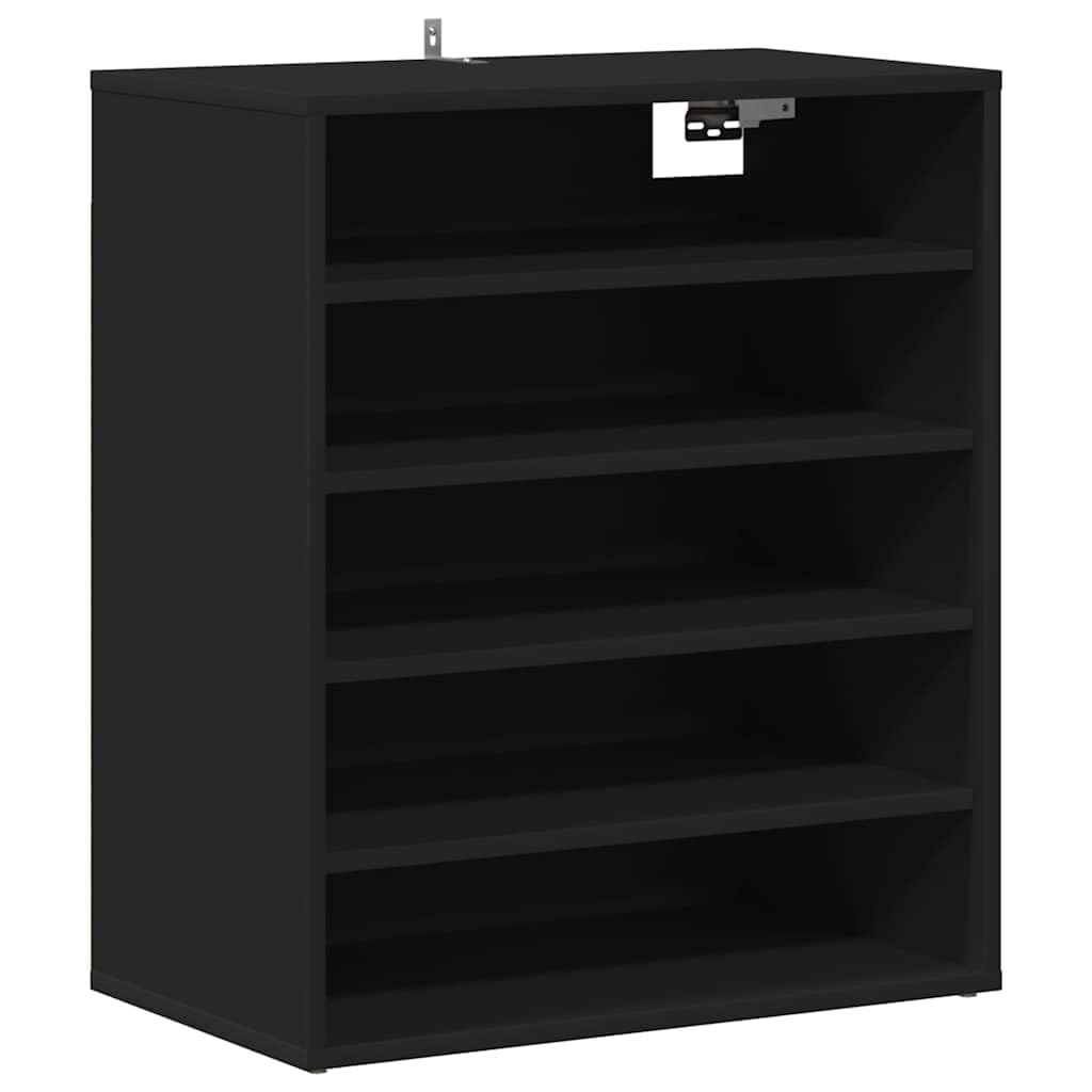 Zapatero negro 60 x 35 x 70 cm de madera con 5 estantes, organizador de zapatos para montaje en suelo o pared, fácil de limpiar