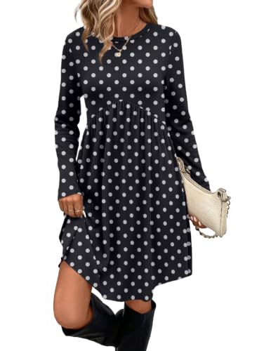 Image of OFEEFAN Long Sleeve Dress for Women Crew Neck Empire Waist Tunic Dress with Pockets