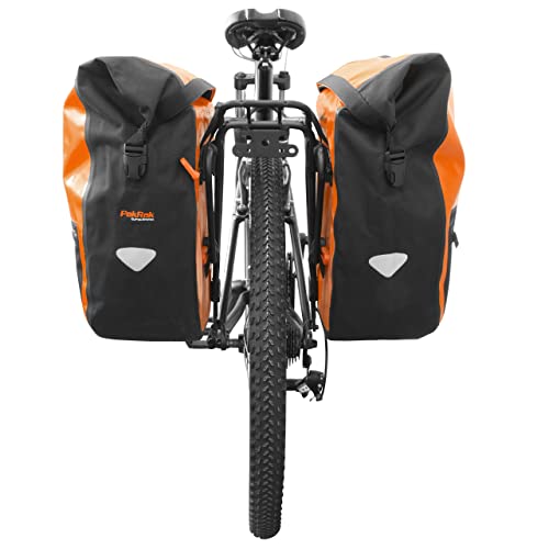 Ibera Bike Bag Panniers For Bicycles 30L (Pair) Waterproof -Bike Panniers Pakrak Clip-On Quick-Release - Bike Saddle Bags For Rear Rack With Rain Cover - Pannier Fits Most Bicycle Racks (Orange) #TOP2