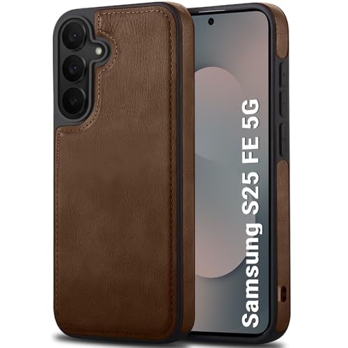 Image of TheGiftKart Genuine Leather Finish Back Cover Case for Samsung Galaxy S25 FE 5G | Shockproof Design | Camera & Screen Protection | Stunning Minimalist Design Back Case Cover for Samsung S25 FE (Brown)