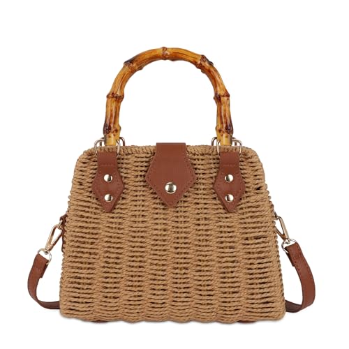 Straw Beach Bag Crossbody Handbag for Women Handmade Woven Shoulder Bag Top Handle Purse for Summer