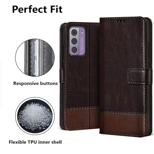 Image of SHINESTAR Ultimate Dual Shade Leather Finish Flip Back Cover for Nokia G42 5G | Inside TPU & Inbuilt Stand | Wallet Style Back Cover for Nokia G42 5G Flip Cover | - Coffee