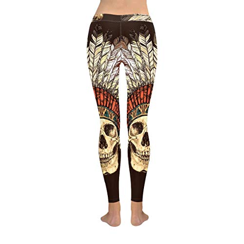 InterestPrint Women\'s Stretchy Yoga Pants Hand Drawn Native American Indian Headdress with Human Skull Running Workout Active Leggings 2XL