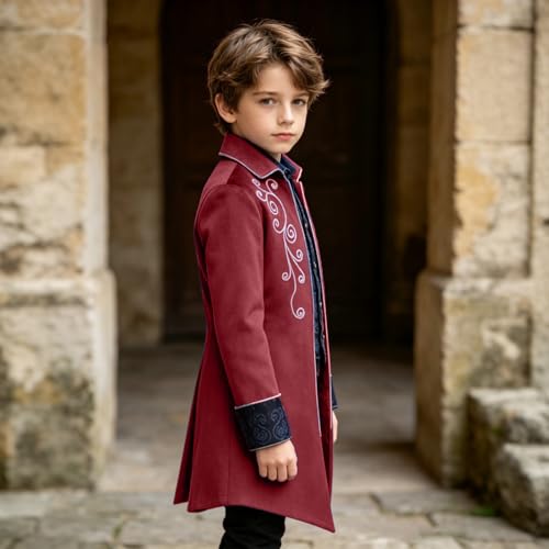 Image of Kids Medieval Steampunk Jacket Boys Victorian Renaissance Tailcoat | Victorian-style embroidery and loose fit to move freely without restriction for Halloween, performances and cosplay