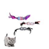 Candy Feather Cat Toys, 3-Pack Crinkle Sound Self-Play Toys with Bright Colors and Teasing Feathers, Durable for Scratching and Biting