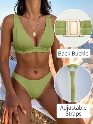 Image of Bathing Suits for Women Deep V Neck Sexy Two Piece Bikini Sets for Women Thong Halter Cheeky Swimsuit