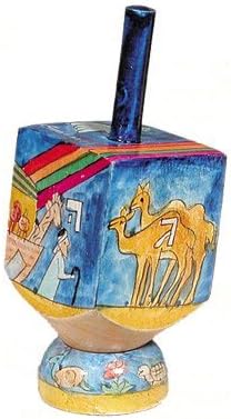 Noah's Ark and Rainbow Hand Painted Small Wooden Dreidel and matching Stand by Yair Emanuel
