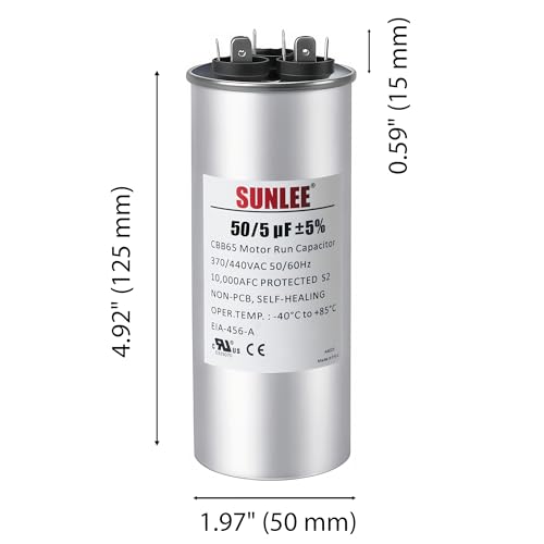 SUNLEE AC Capacitor 50/5 uF 370V / 440V CBB65 Dual Run Round - 50/5 MFD Run Capacitor for HVAC, Air Conditioner Condenser - UL Recognized & 5 Year Warranty - Image 4