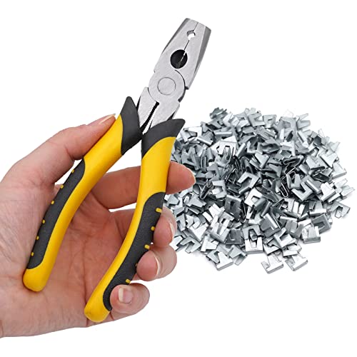 Pinzas de hebilla de jaula de alambre y 300 clips de jaula de alambre, herramienta de instalación de jaula para mascotas gato perro conejo jaula y ganado valla de alambre malla Cover