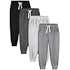 Aocku 4 Pack Boys Sweatpants Joggers Cotton Athletic Sweatpants Kids Youth Joggers Pants with Pocket Drawstring 5-16Y
