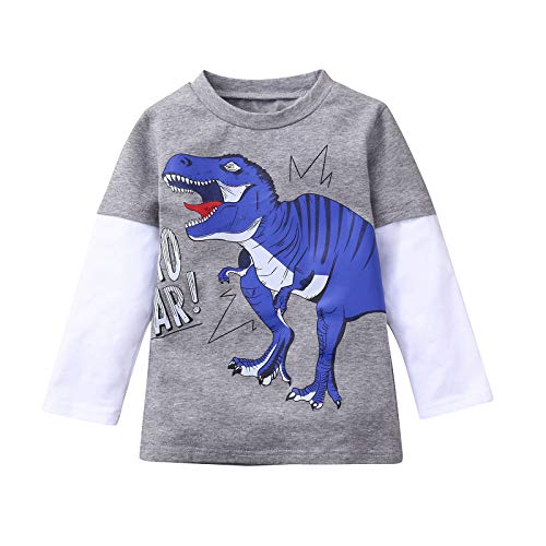 Toddler Baby Shirs Tops Clothes,Boys Girls Long Sleeve Patchwork Dinosaur Tops Shirt Clothes Gray