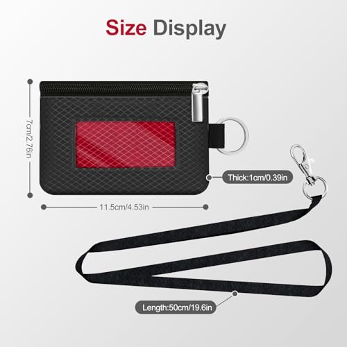 Image of Minimalist RFID Blocking Small Wallet with ID Window,WaterResistant Zip Id Case Wallet with Lanyard Keychain for Cards,Cash,Travel,Women,Men (Black /Red)