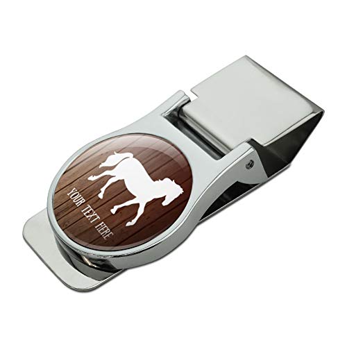 Personalized Custom 1 Line Horse Silhouette on Wood Satin Chrome Plated Metal Money Clip