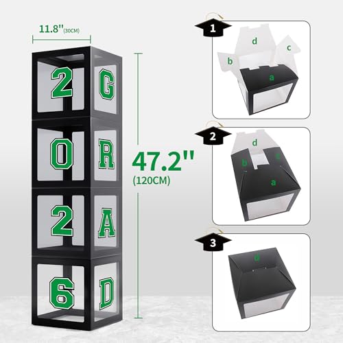 Image of Party Spot！2026 Green and Gold Graduation Party Decorations,124 PCS Graduation Decorations Class of 2026,4 PCS Balloons Boxes with LED Light String & Letters 2026 GRAD So Proud of You