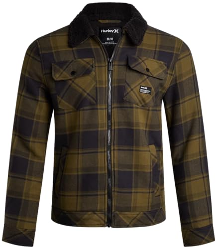 Image of Hurley Mens Flannel Jacket - Soft Fleece Plaid Sherpa Lined Flannel Trucker Jacket - Warm Winter Jackets for Men