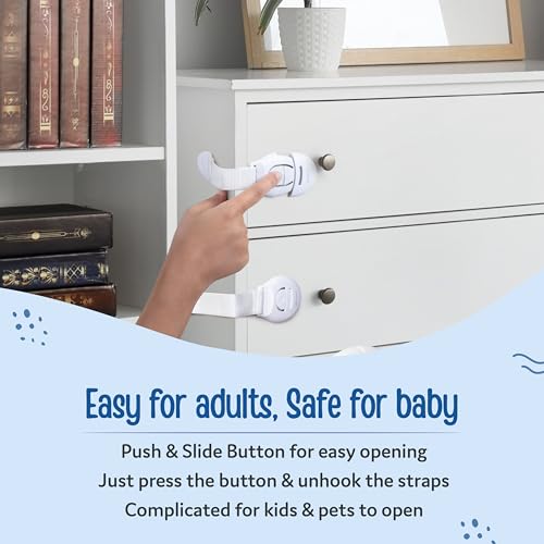 Image of LuvLap Baby Safety Furniture Locks, Pack of 30, Adjustable and Flexible with 3M Adhesive, Safety Locks for Kids, Child Safety Locks for Drawers, Cabinets, Fridge, Cupboard (White)