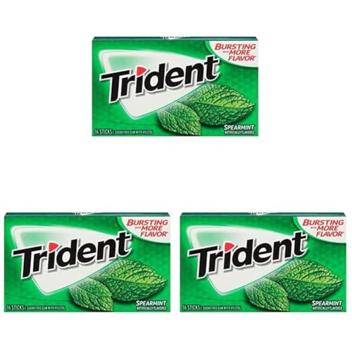 Image of Trident Sugar Free Chewing Gum Spearmint, 14 Sticks, 26 g (Pack of 3)