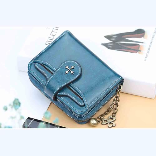 Image of Women's retro wallet small Y2K credit card bag zipper double fold mini leather aesthetic y2k wallet (Blue)