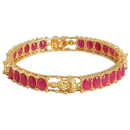 Image of ACCESSHER womens 22kt Gold plated set of 4 bangles Ruby Stone -studded Sustainable Handcrafted Bangles