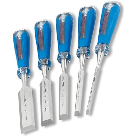 Footprint 5 Piece Wood Chisel Set - Split-Proof, Full Tang, Chrome Vanadium with Striking Plate for Steel Hammers. to Cut Mortices/Corners, Shave or as a Scraper. Essential Woodworking Tools Cover