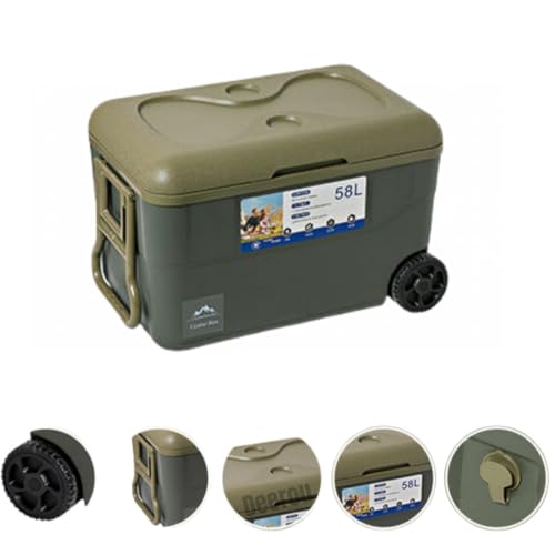 Deerou キャスター付き大型保冷ボックス 釣り・キャンプ用 業務用/レジャーに最強 40L/45L 高保温コンパクトデザイン 食品保?対応 (森の緑,58リットル(車輪付き))