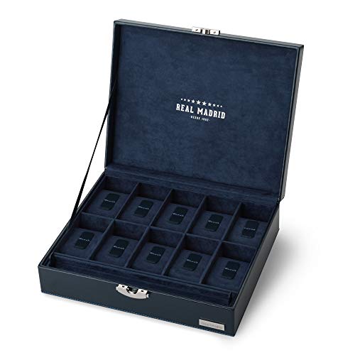 Real Madrid - Porta orologi con 10 divisori individuali in pelle vera di massima qualità. Colore Blu. RMJ-80002