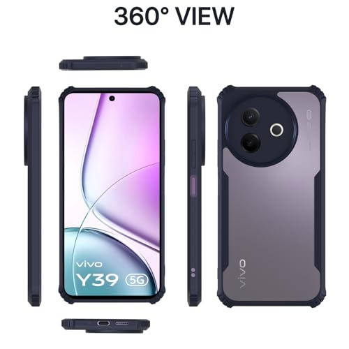 Image of Pikkme Back Cover for Vivo Y39 5G | Ultra Hyrbid | Full Camera Protection | Raised Edge | Crystal Clear Transparent Bumper Case (Blue)