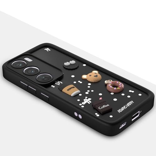 Image of Bintage Cute Fun Taddy| 3D Ball Bear| Donut| Coffee Rubber Case Full Body & Camera Protection Back Cover Compatible for Oppo Reno 12 Pro 5G - Black
