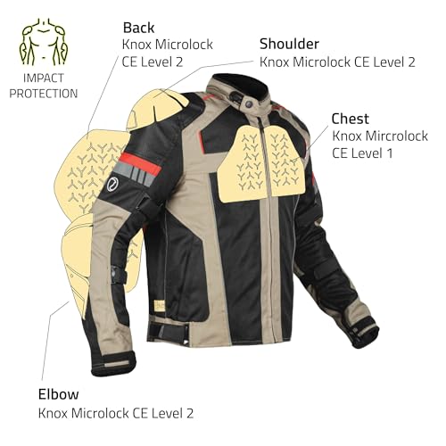 Image of Rynox Storm Evo Jacket - Mesh Motorcycle Touring Jacket with Impact Protection and Abrasion Resistance - Sand Brown Black, Small