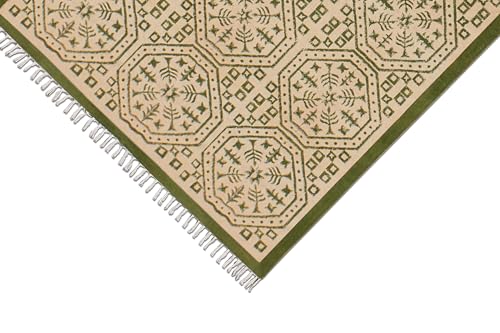 Alfombra bohemia de pasillo verde para un dormitorio pequeño 8