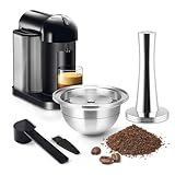 Stainless Steel Reusable NespressoV ertuo Pod Compatible with GCA1, BENFUCHEN Metal N espresso Refillable Capsule For ENV135, Brewing Espresso 80ML/2.5OZ(SMALL), 1 Pod 1 Tamper
