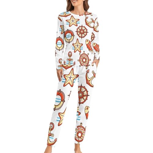 Pyjama femme etoile de mer en caoutchouc vêtement nuit manche longue pantalon sleepwear confortable