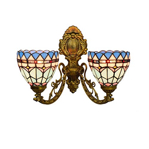 Stil Blau Mittelmeer 2 Arme Wandleuchte Vintage Glasmalerei Aufwärts Abwärts Wandleuchte Lichter Für Schlafzimmer Wohnzimmer Flur Balkon 20 cm