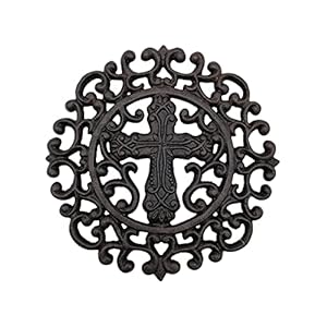 Comfy Hour Antique and Vintage Collection Cast Iron Round Cross Trivet 9 D Black