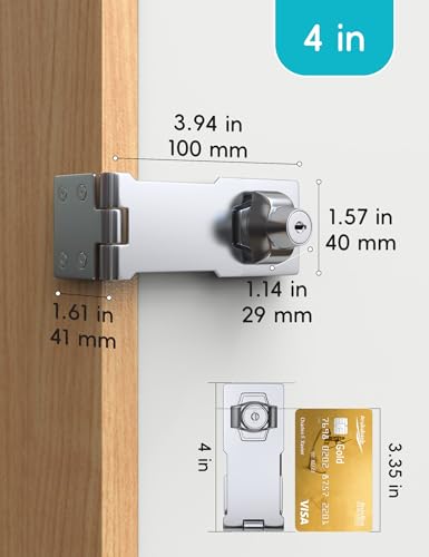 Image of 4 Inch Keyed Hasp Lock for Cabinets & Small Doors, Twist Knob Design, Heavy Duty Zinc Alloy with Chrome-Plated Iron, Includes Keys & Screws - Silver, 4 Pack