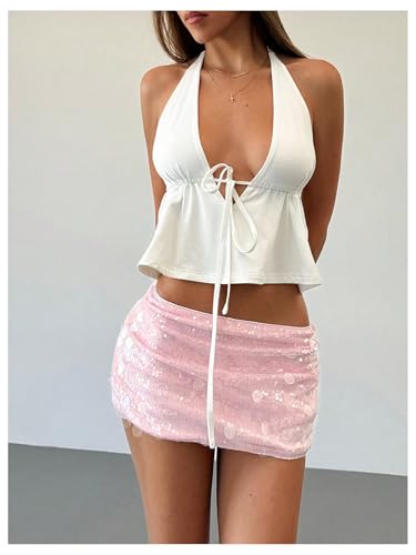 Floerns Women's Sequin Low Waist Mini Skorts Music Festival Night Out Skirt Shorts3