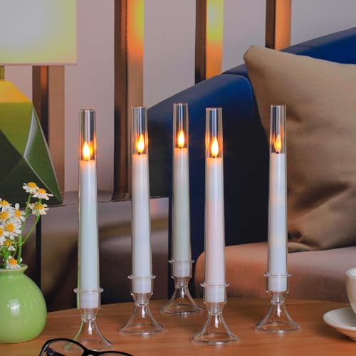 Image of Comenzar 12PC Flameless Taper Candles - LED Candles, Flickering Design with Base, Perfect for Home, Windows，Decoration，Weddings, Parties (White)