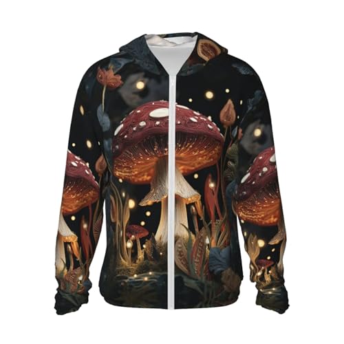 UPF 50+ Sun Protection Hoodie Rash Guard Long Sleeve Sun Shirt Butterfly Mushroom UV Shirt Full Zip Jacket