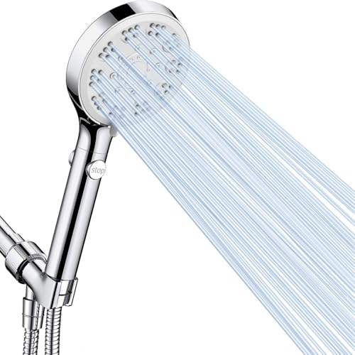 Duschkopf mit Schlauch und Halterung, Duschkopf Wassersparender, Sparduschkopf, 5 Strahlarten Wassersparender Handbrause Mit Stoppfunktion, Duschbrause mit Antikalk-Funktion, Chrom