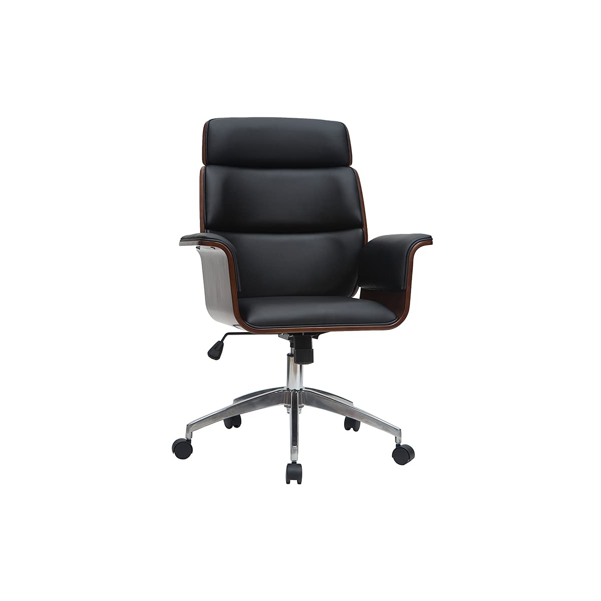 Miliboo Fauteuil de Bureau Design Noir et Bois foncé Elon