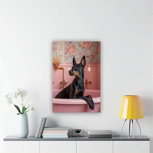 DSTRJ Dobermann in der Badewanne, Kunstposter auf Leinwand, Schlafzimmer, Dekoration, Landschaft, Büro, Raumdekoration, Geschenk, 30 x 45 cm
