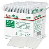 ELIMEDICAL 100 Stück Vliesstoff-Kompressen, Steril, Gaze-Kompressen zur Wundversorgung, Hydrotherapie, Gesichtswundpflege und Notfallbehandlung (2"x2"(5x5cm)-4ply)