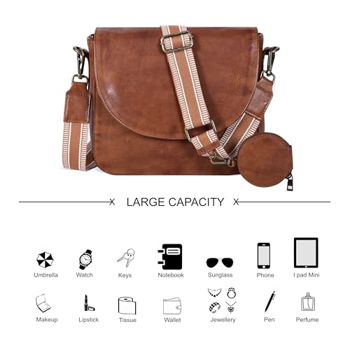 Image of Genuine Leather Shoulder Crossbody Purse For Women with Adjustable Strap, Mobile Pocket & Outside & Inside Zipper