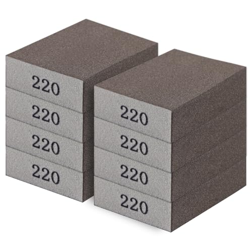 Romeda 8-Pack Sandpaper Block, 220 Grits Washable and Reusable Handmade Sanding Sponge, Drywall Sandpaper Blocks for Wooden Drywall Sheetrock and Metal Glazing