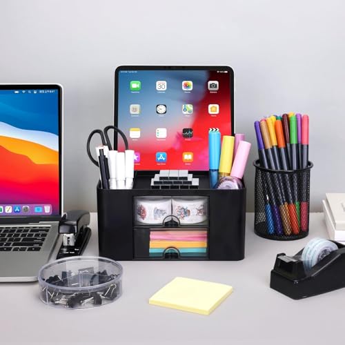 Image of ROKTRY Multi-Purpose Desk Organizer with [Number of Drawers] Transparent Drawers; Plastic Storage Box for Office Stationery, Study Table, Cosmetic & Jewelry, Medicine Cabinet Organizer (Black)