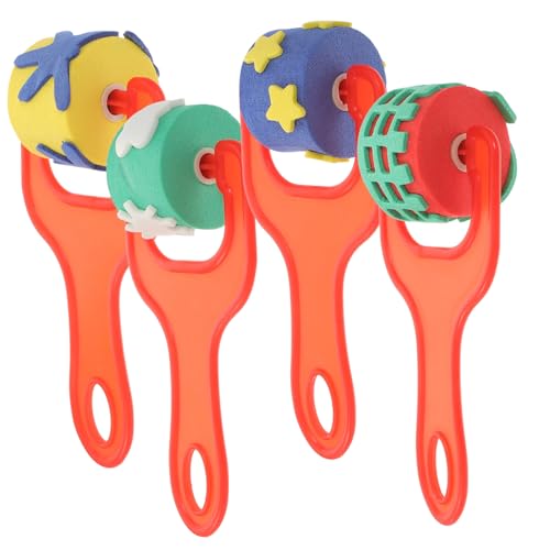 POPETPOP 4piezas Rollers para Pintura con Mango De Esponjas Multiusos para Niño Niña y Niñas Herramientas De Arte para Acuarelas Acrílicos y Gouache Guarderías y Escuelas