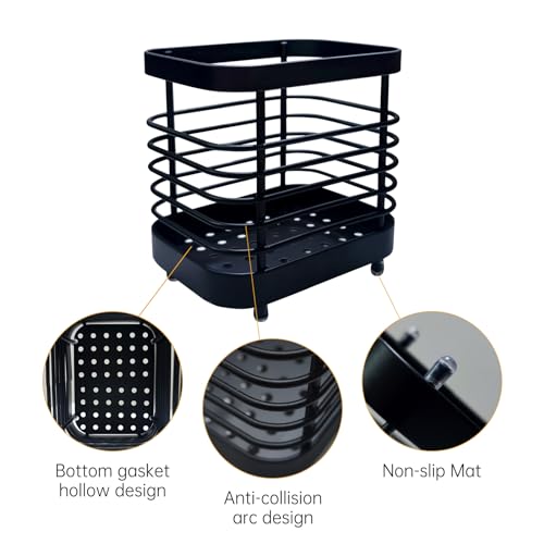 LAIPART Kitchen Sink Utensil Holder of Drying Rack, Small Stainless Steel Cutlery Drainer Caddy,Spoon and fork organizer (Black) - Thumbnail 3